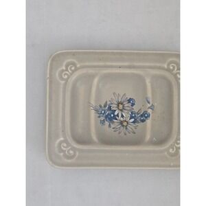 Vtg Treasure Craft Soap Dish Blue White Flowers Made In USA Cottage Core